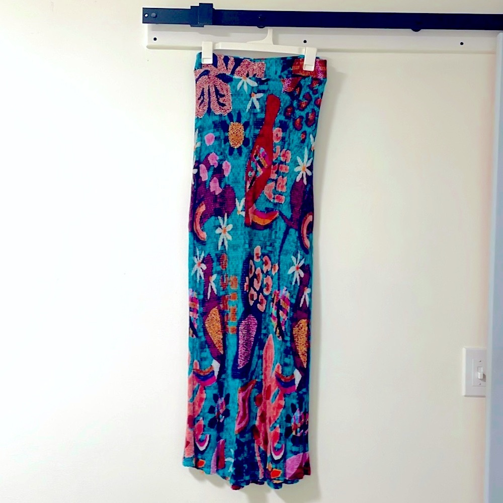 Farm Rio x Anthro Gabriela bright, multi-colored long stretchy skirt